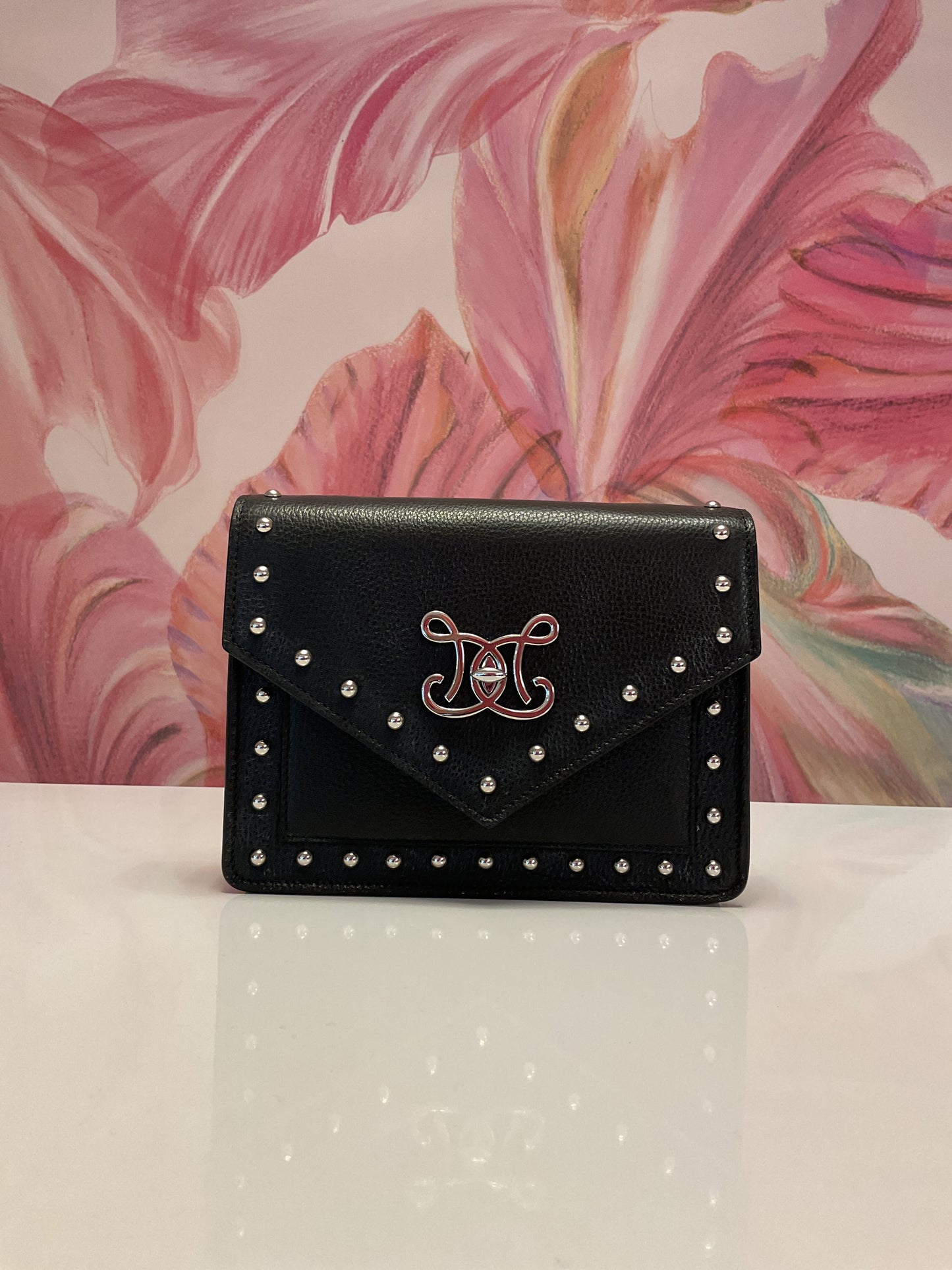 DE MARQUET Envelope Black Studs Silver