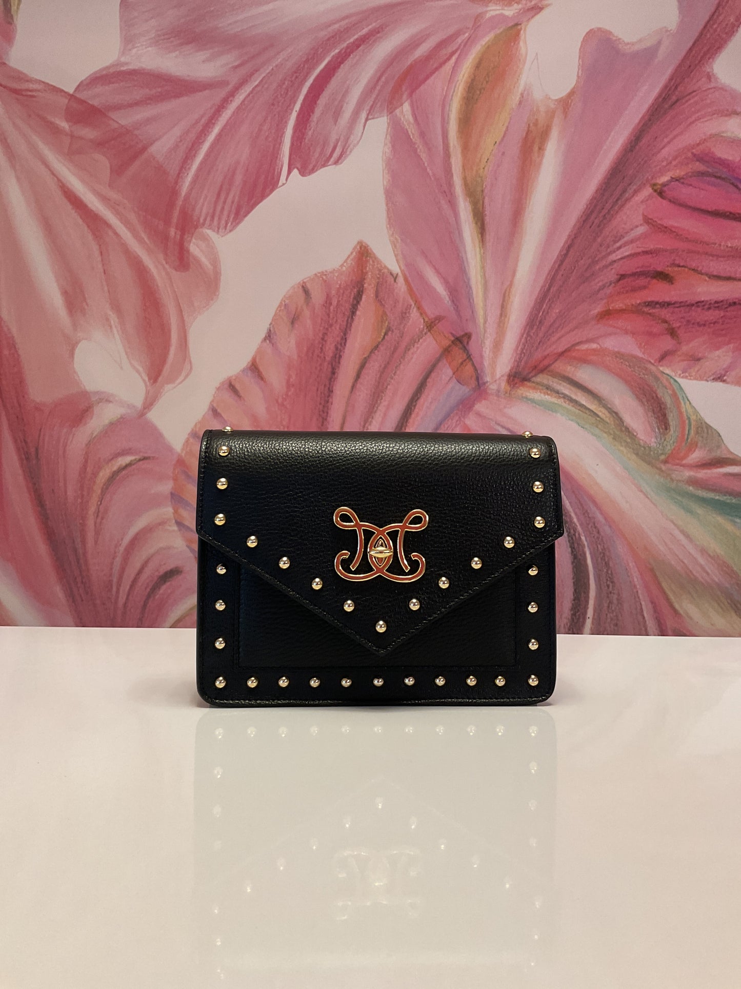 DE MARQUET Envelope Black Studs Gold