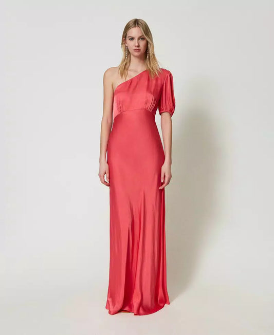 TWINSET MILANO Long One-Shoulder Satin Dress 2164