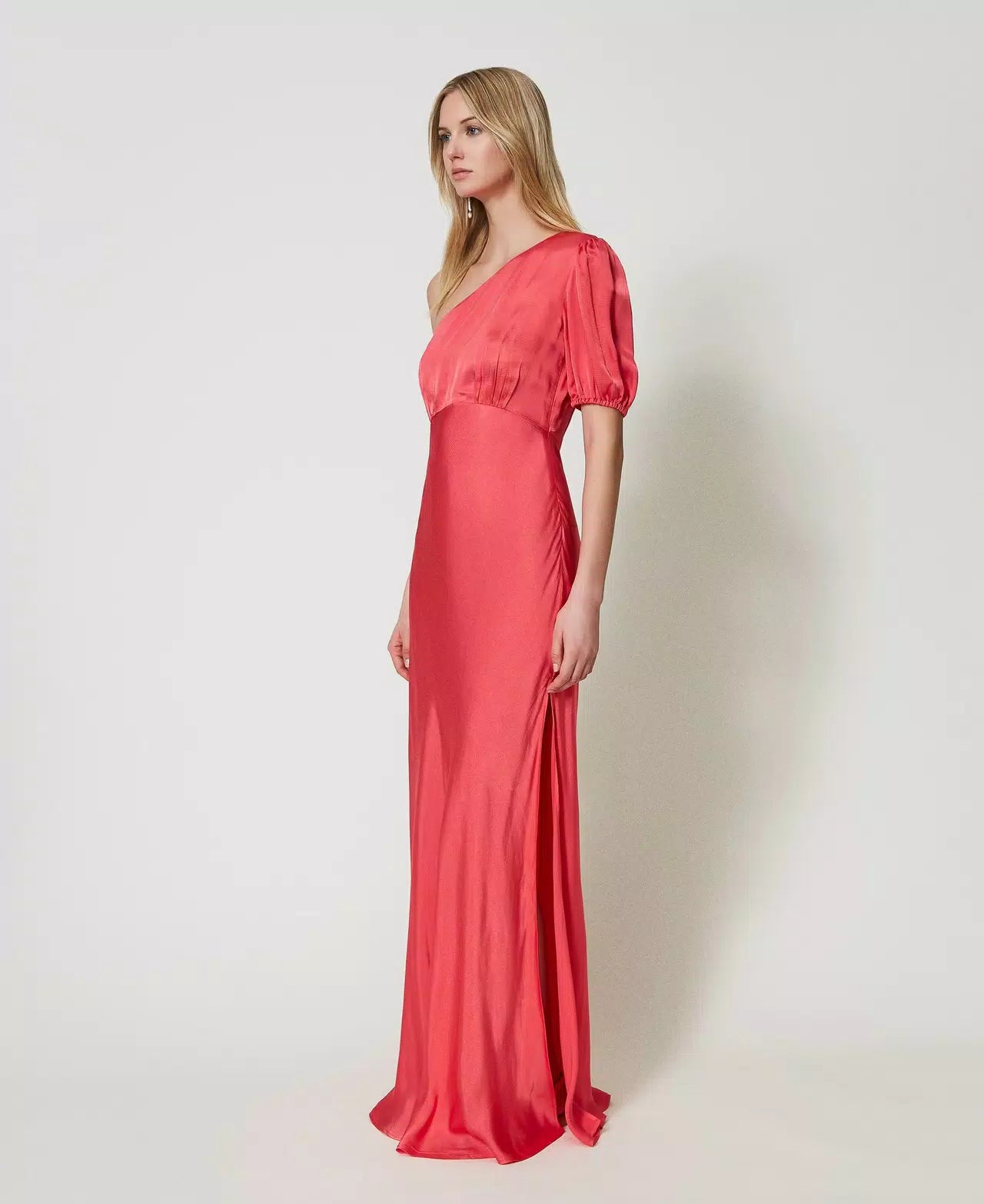 TWINSET MILANO Long One-Shoulder Satin Dress 2164