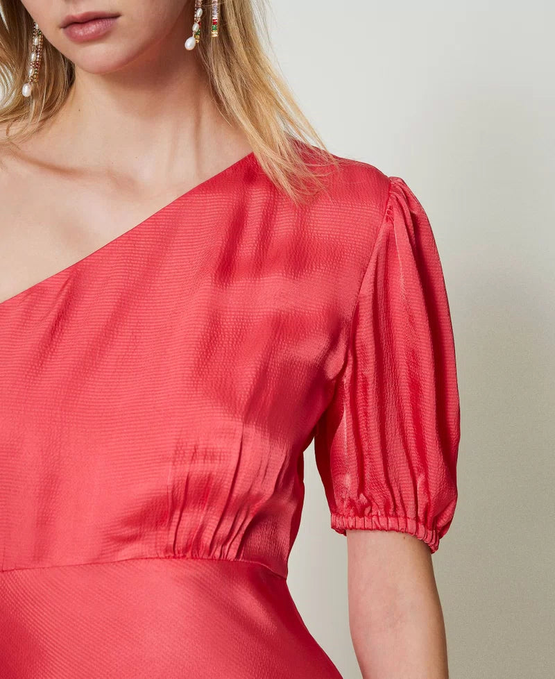 TWINSET MILANO Long One-Shoulder Satin Dress 2164