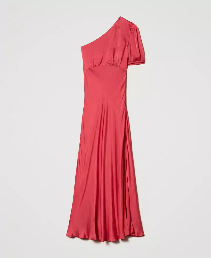 TWINSET MILANO Long One-Shoulder Satin Dress 2164