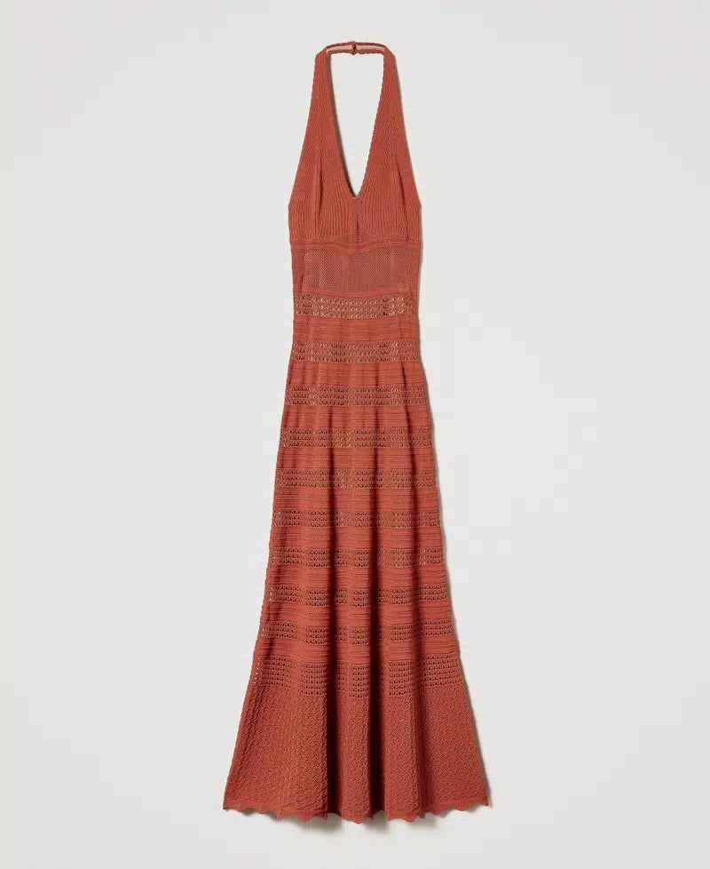 TWINSET MILANO Long Lace-like Knit Dress 3112