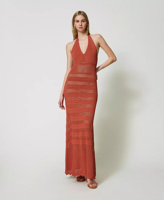 TWINSET MILANO Long Lace-like Knit Dress 3112