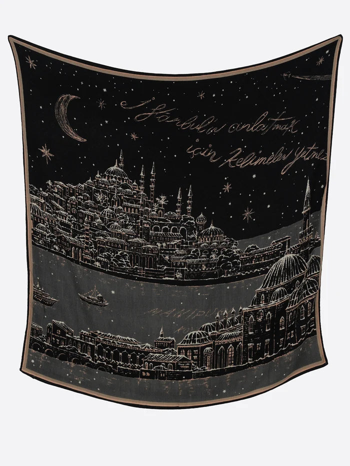 Manipuri Stole Golden Night Shawl 120x120 black