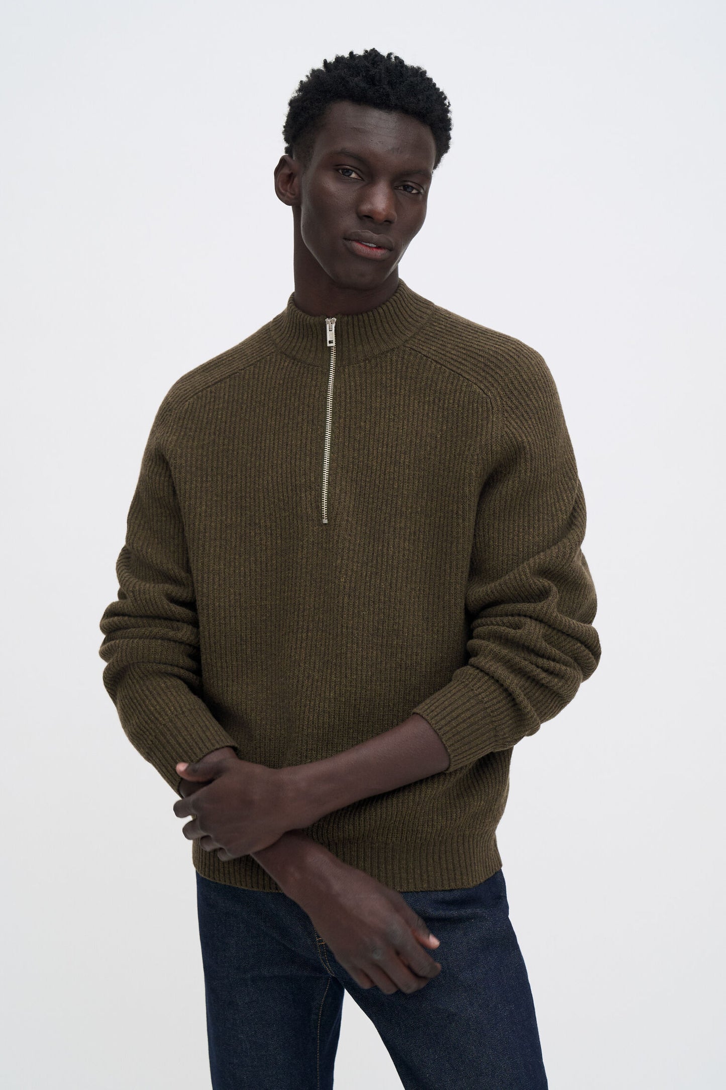Filippa K Stretch Ribbed Wool Half Zip Sweater