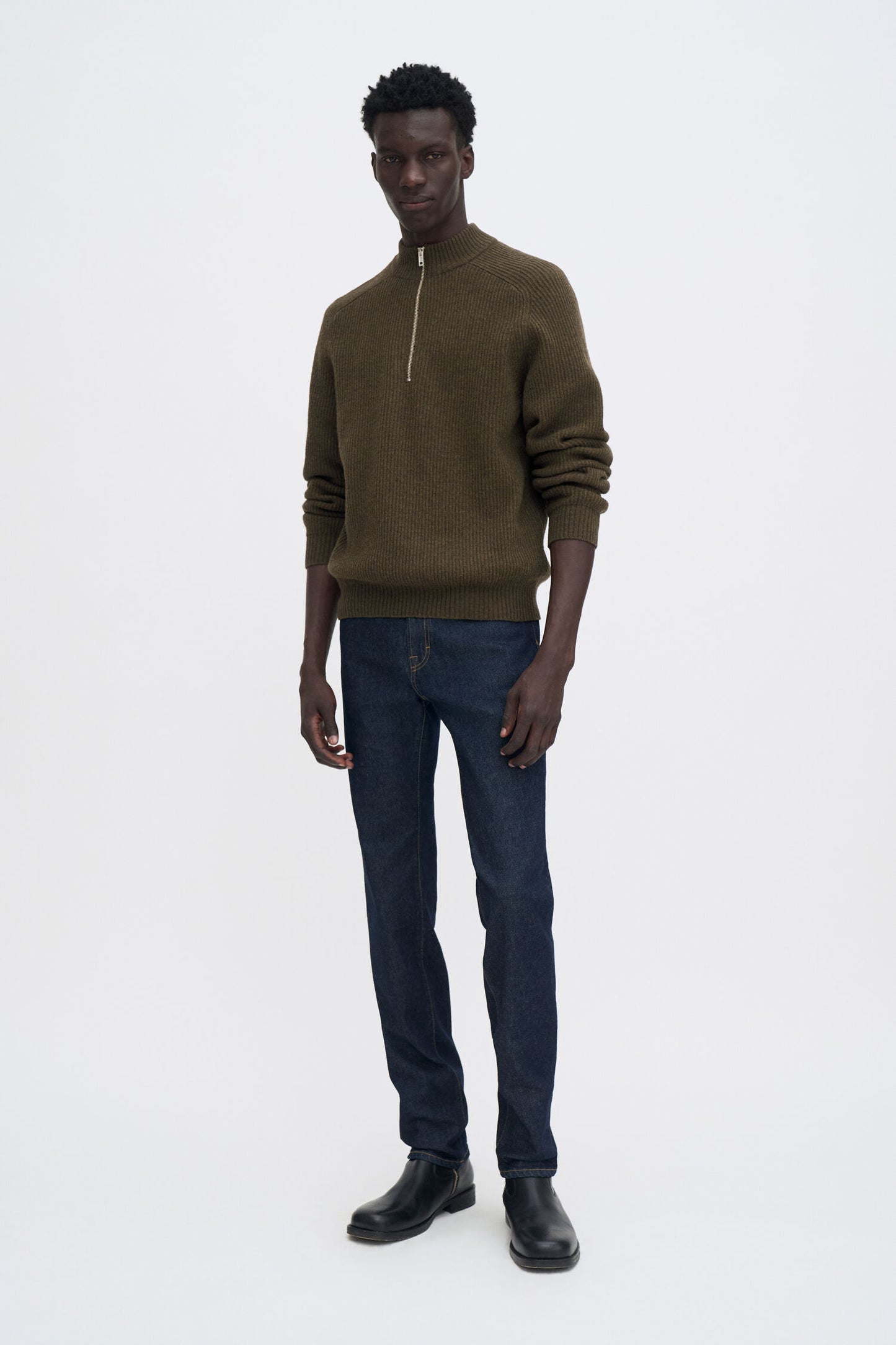 Filippa K Stretch Ribbed Wool Half Zip Sweater