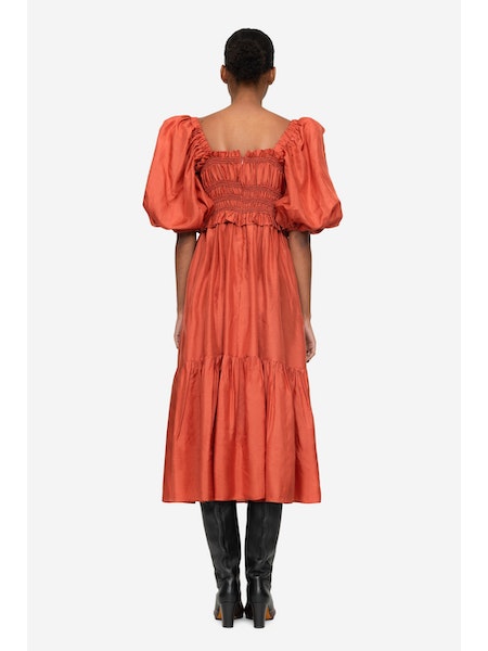 SEA NY Kyle Solid Puff Sleeves Dress Coral