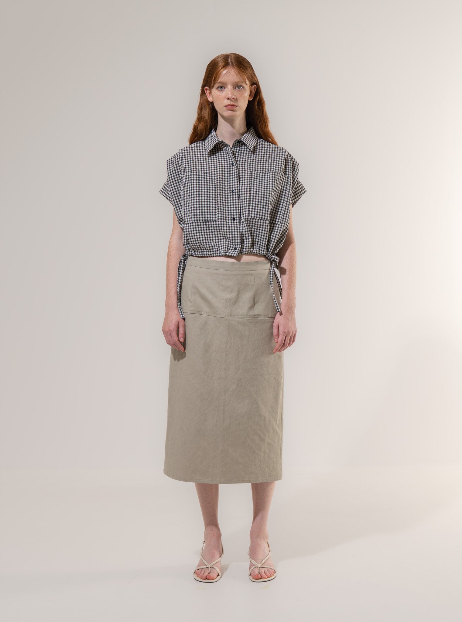 Emin + Paul Cropped Pleated Sleeve Blouse