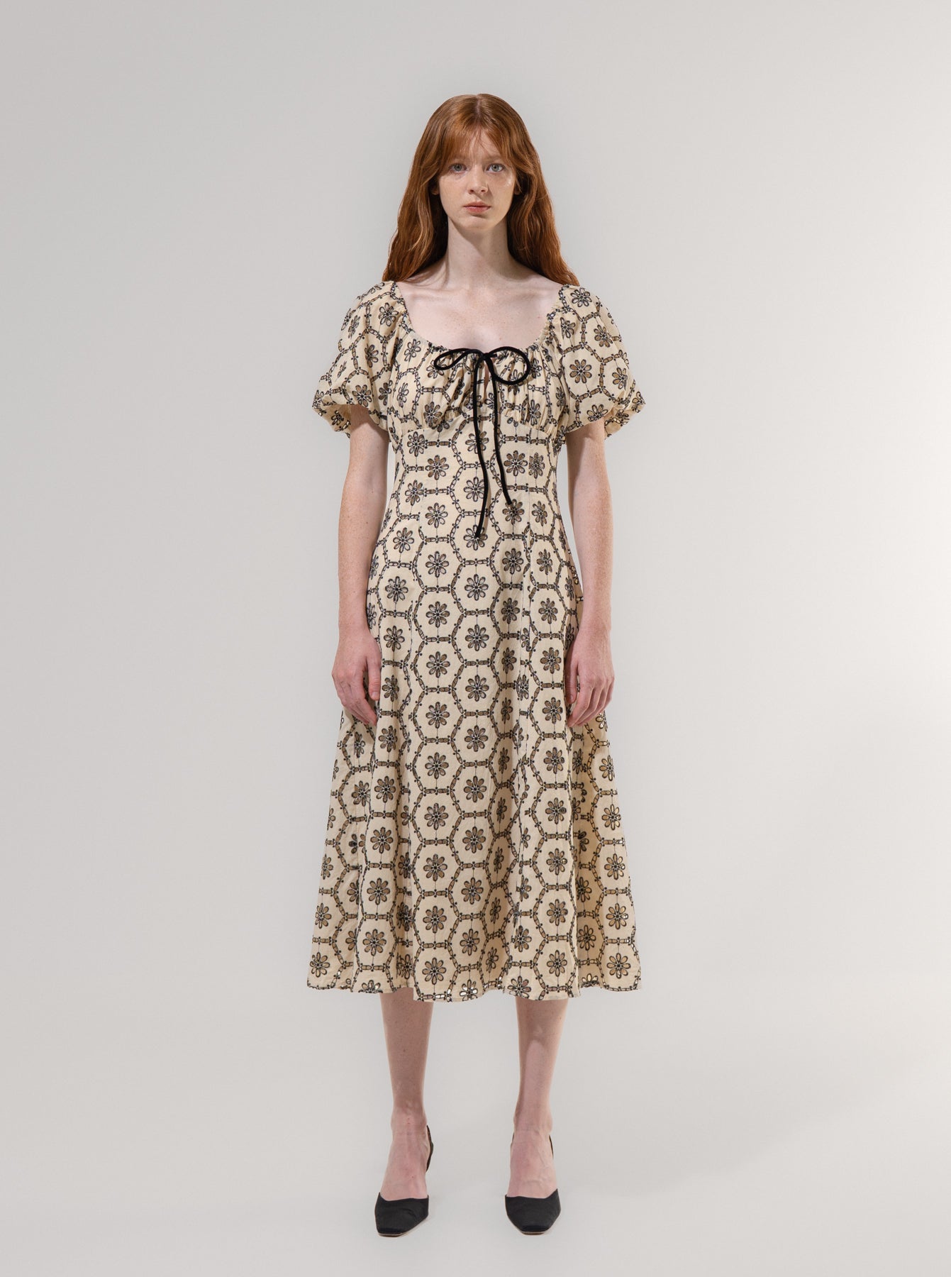 Emin + Paul Shirred Puff Sleeve Dress