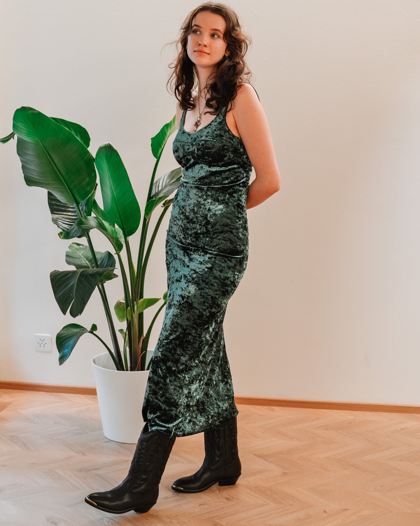 Simone Wild Velvet Bra Dress- Emerald