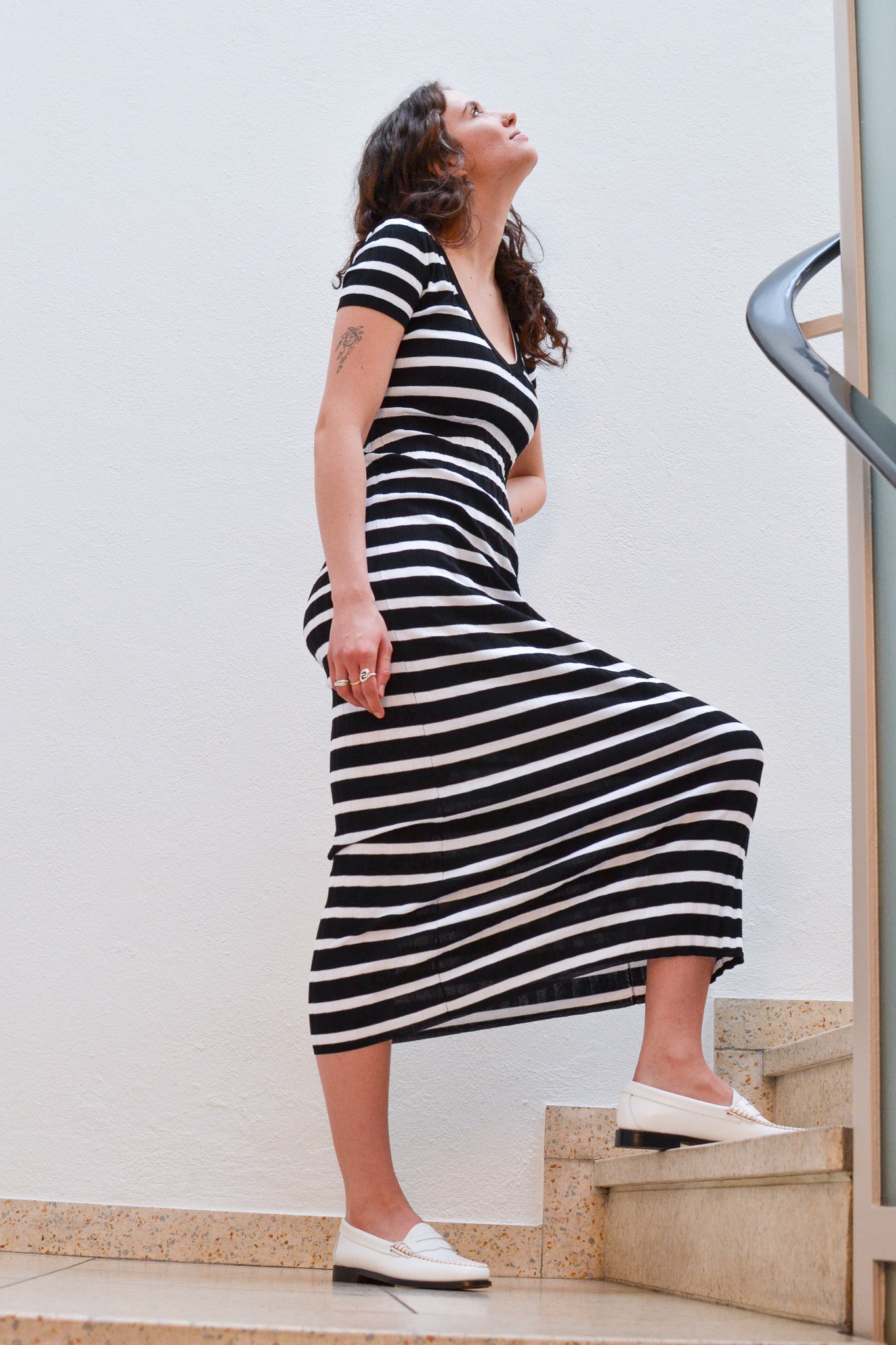 Roberto Collina V-Neck Striped Dress T07033