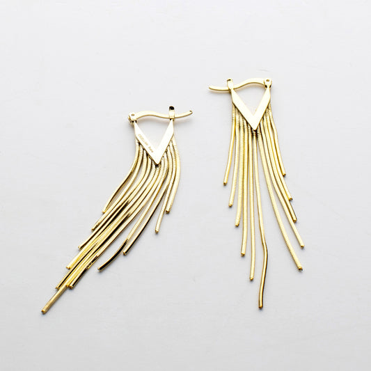 Iosselliani E030/24 SS V Long Gold Plated Fringe Earrings