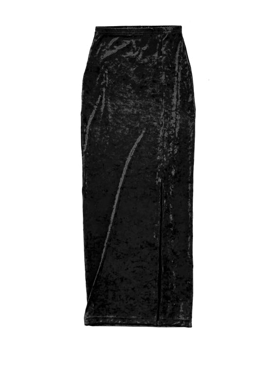 Simone Wild Velvet Long Skirt- Charcoal