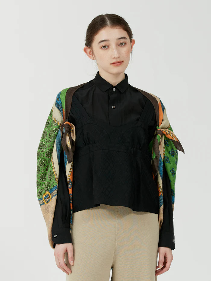 Manipuri Wool Silk Stole Herringbone Crestbelt green