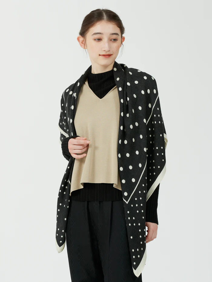 Manipuri Wool Silk Stole Herringbone Geome Dot black