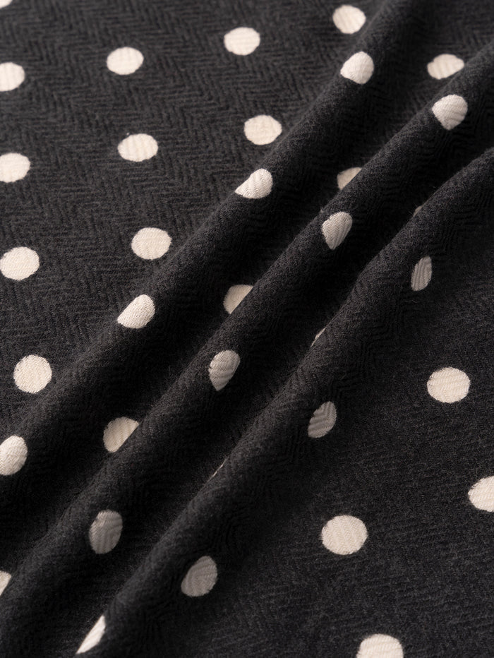 Manipuri Wool Silk Stole Herringbone Geome Dot black