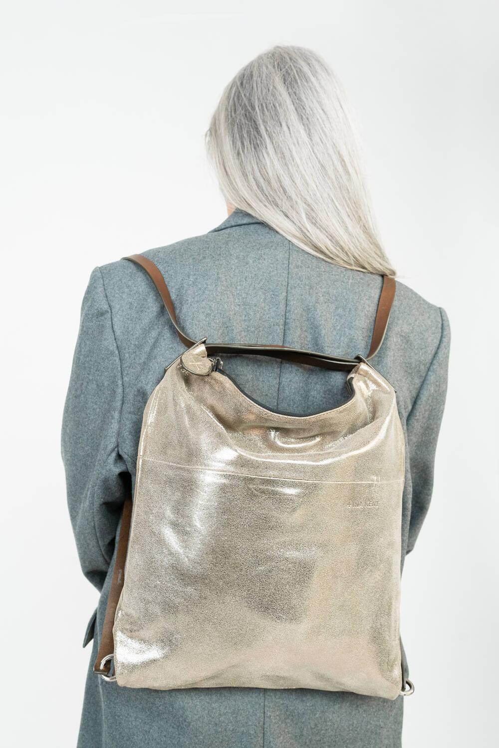 INA KENT Sher Bag- Crackled Anthra