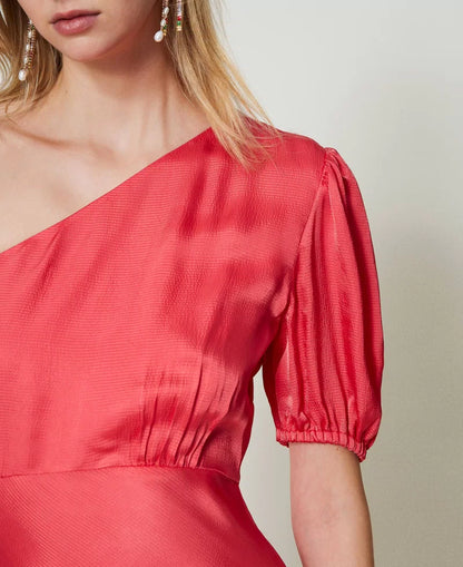 TWINSET MILANO Long One-Shoulder Satin Dress 2164