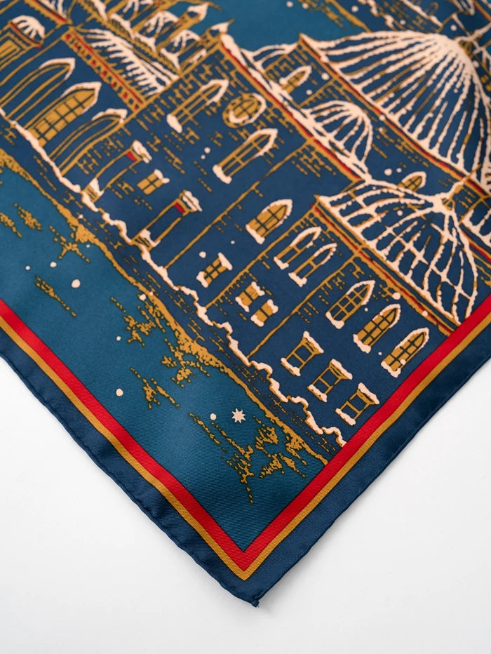 Manipuri Golden Night scarf 88x88 navy