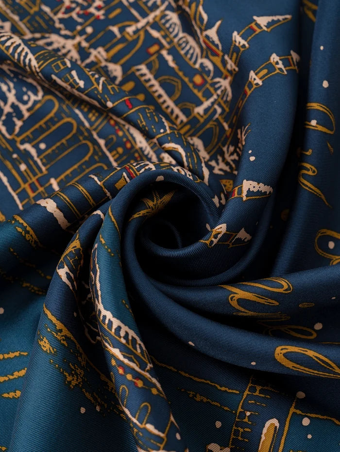 Manipuri Golden Night scarf 88x88 navy