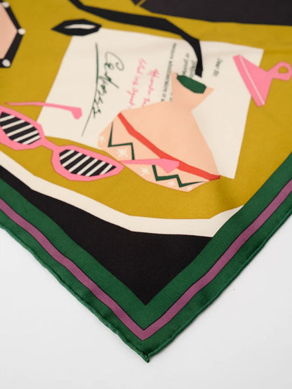 Manipuri Typewriter Scarf 88x88 Green