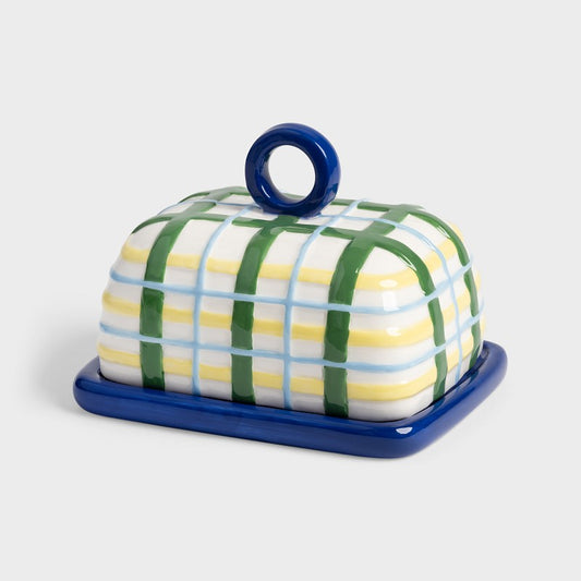 &Klevering  Butter Dish Plaid Blue