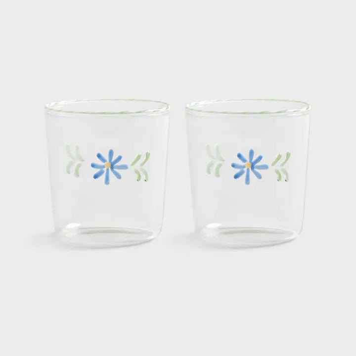 &Klevering Glass Flora Blue Set of 2