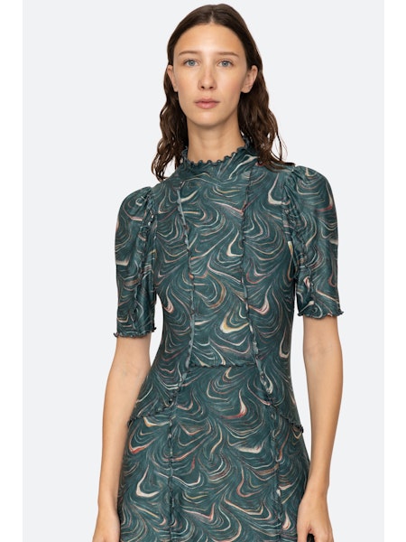 SEA NY Amara Marble Print Longsleeve Dress