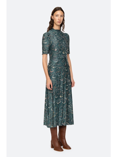 SEA NY Amara Marble Print Longsleeve Dress