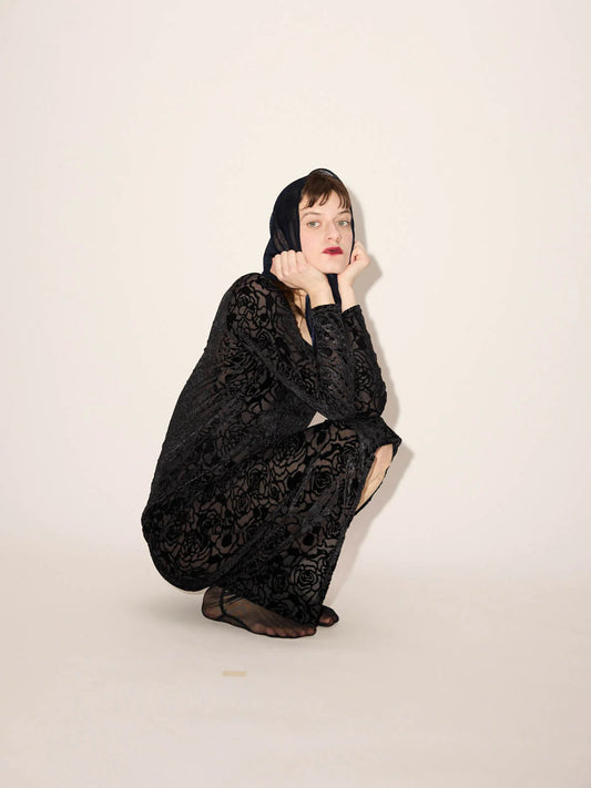 Simone Wild Rose Devore Print Long LS Dress