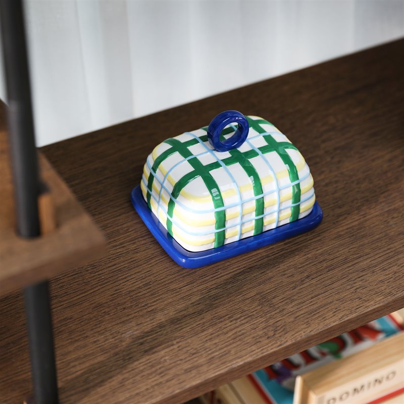 &Klevering  Butter Dish Plaid Blue