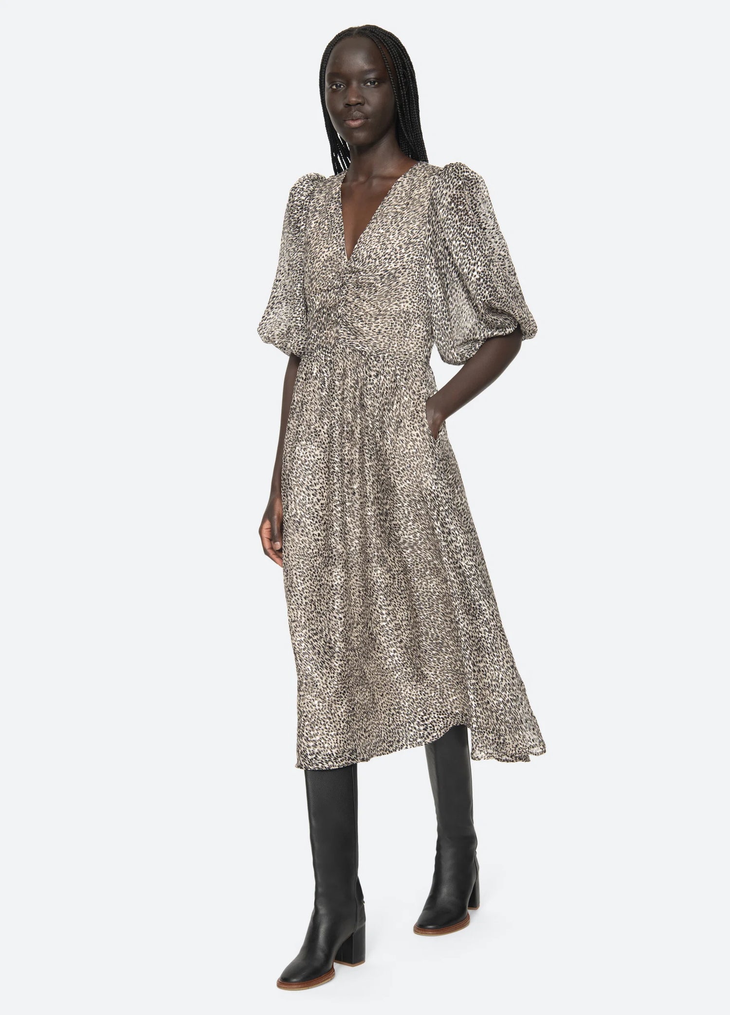 SEA NY Charlize Print Ruches Dress
