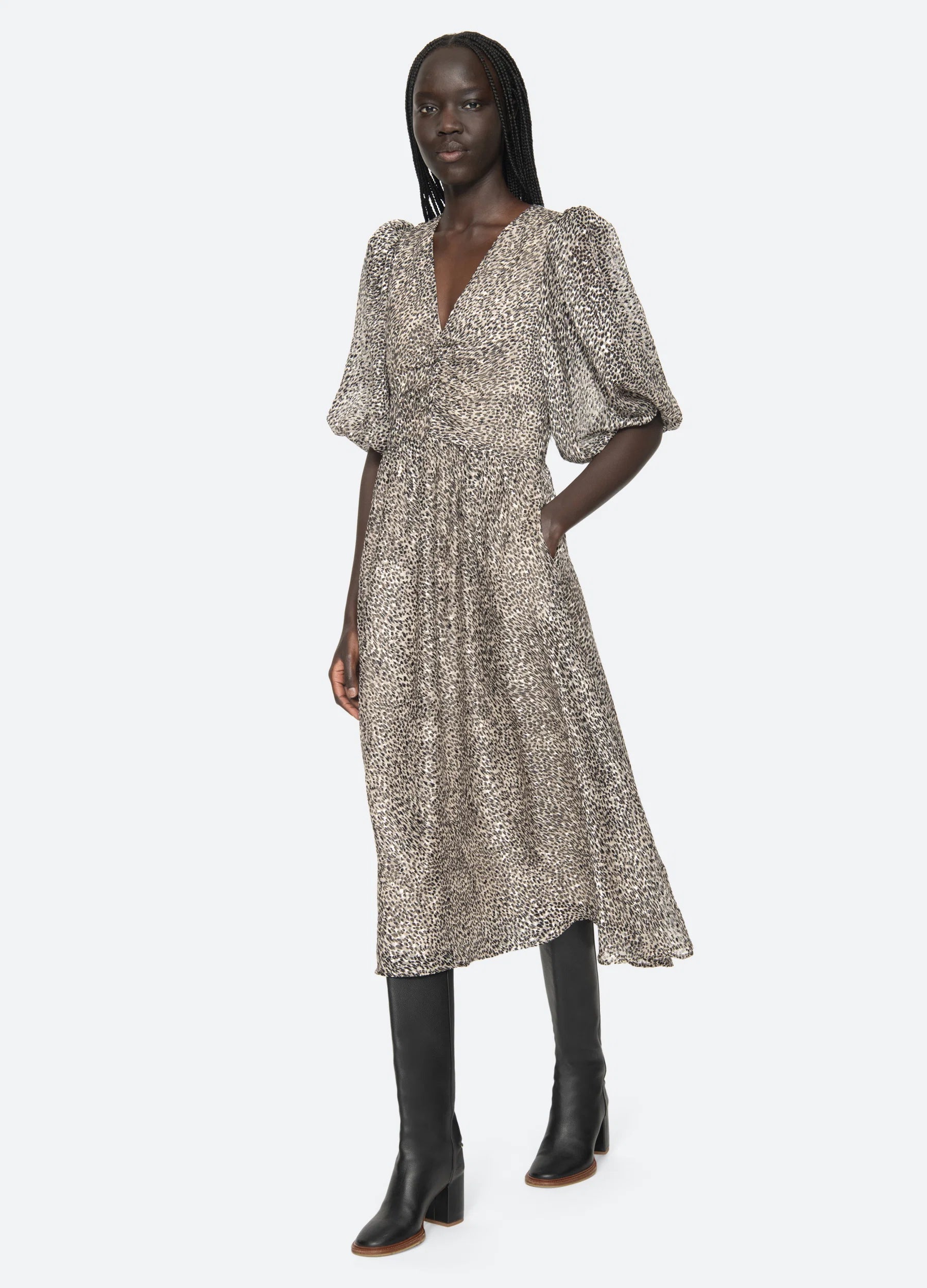 SEA NY Charlize Print Ruches Dress