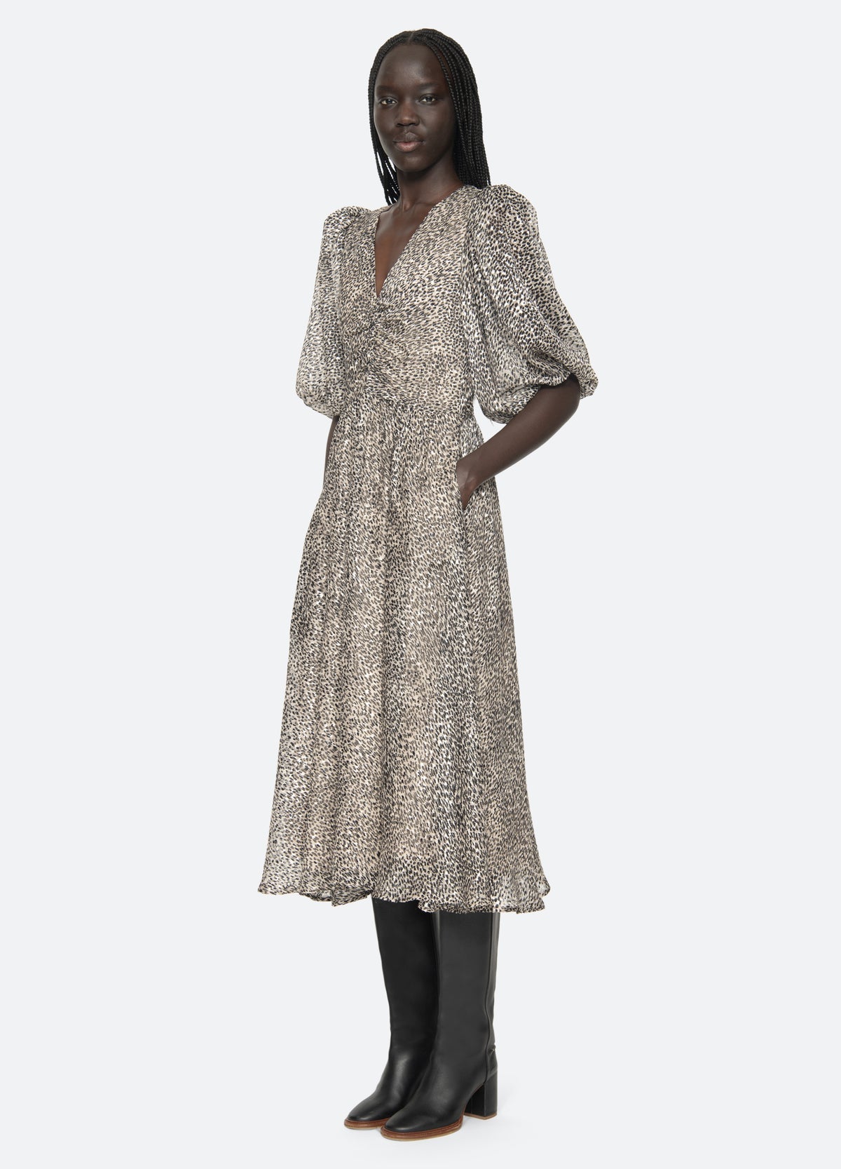 SEA NY Charlize Print Ruches Dress