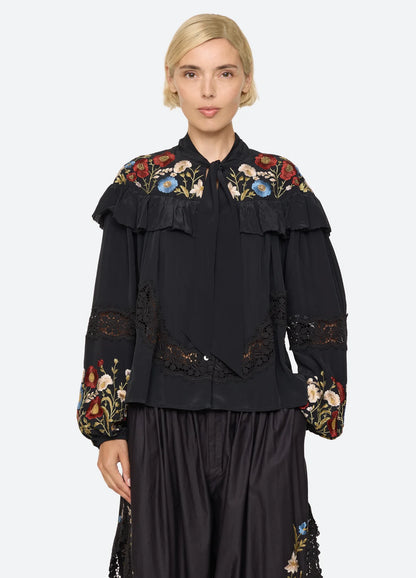 SEA NY Ruwa Embroidered Bow Top