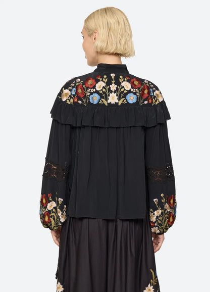 SEA NY Ruwa Embroidered Bow Top