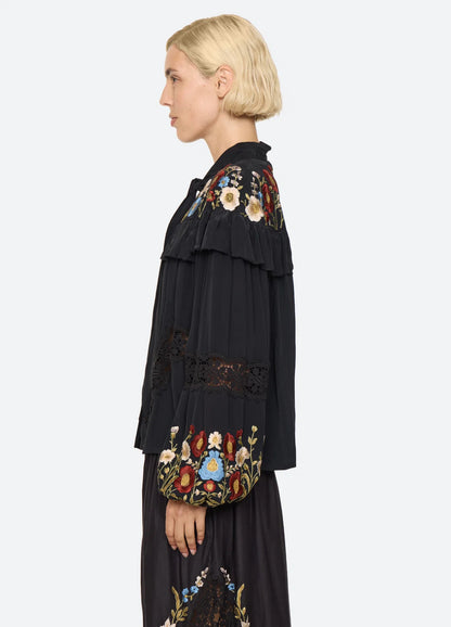 SEA NY Ruwa Embroidered Bow Top