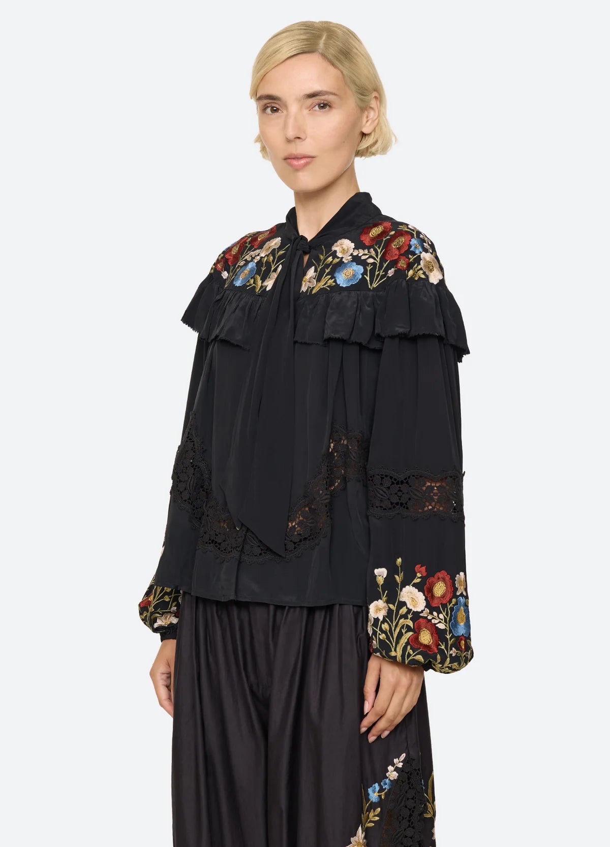 SEA NY Ruwa Embroidered Bow Top
