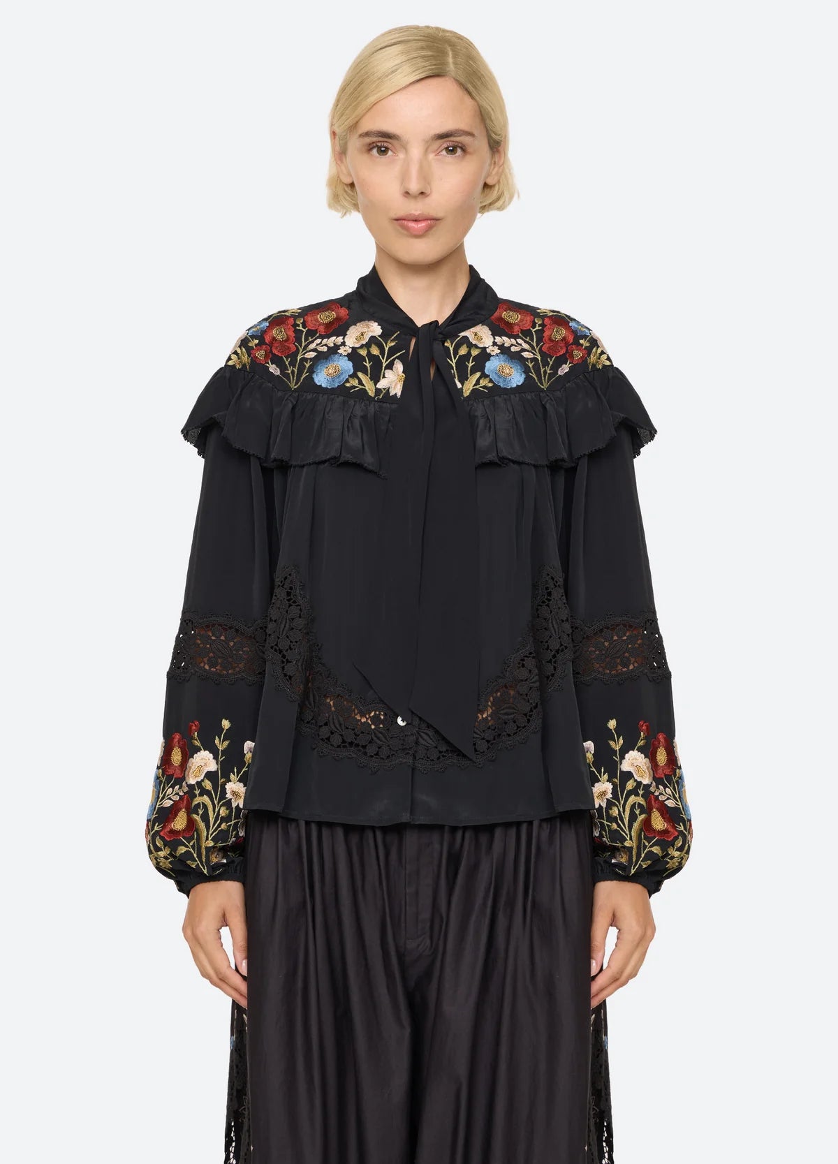 SEA NY Ruwa Embroidered Bow Top