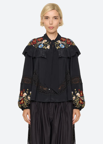 SEA NY Ruwa Embroidered Bow Top