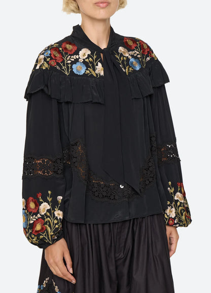 SEA NY Ruwa Embroidered Bow Top