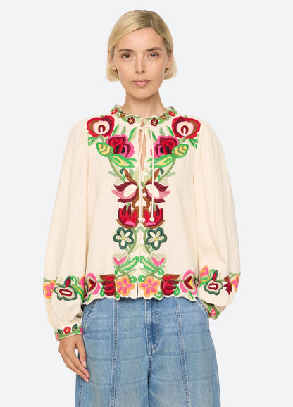 SEA NY Wilhelmina Tie Neck Top