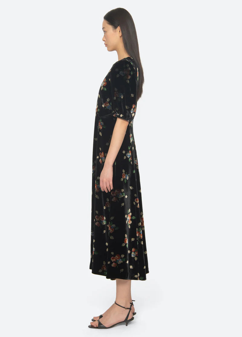 SEA NY Leda Puff Sleeve Midi Dress