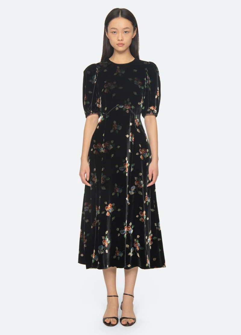 SEA NY Leda Puff Sleeve Midi Dress