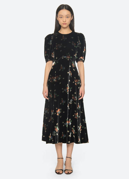 SEA NY Leda Puff Sleeve Midi Dress
