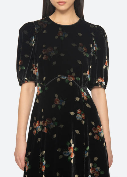 SEA NY Leda Puff Sleeve Midi Dress