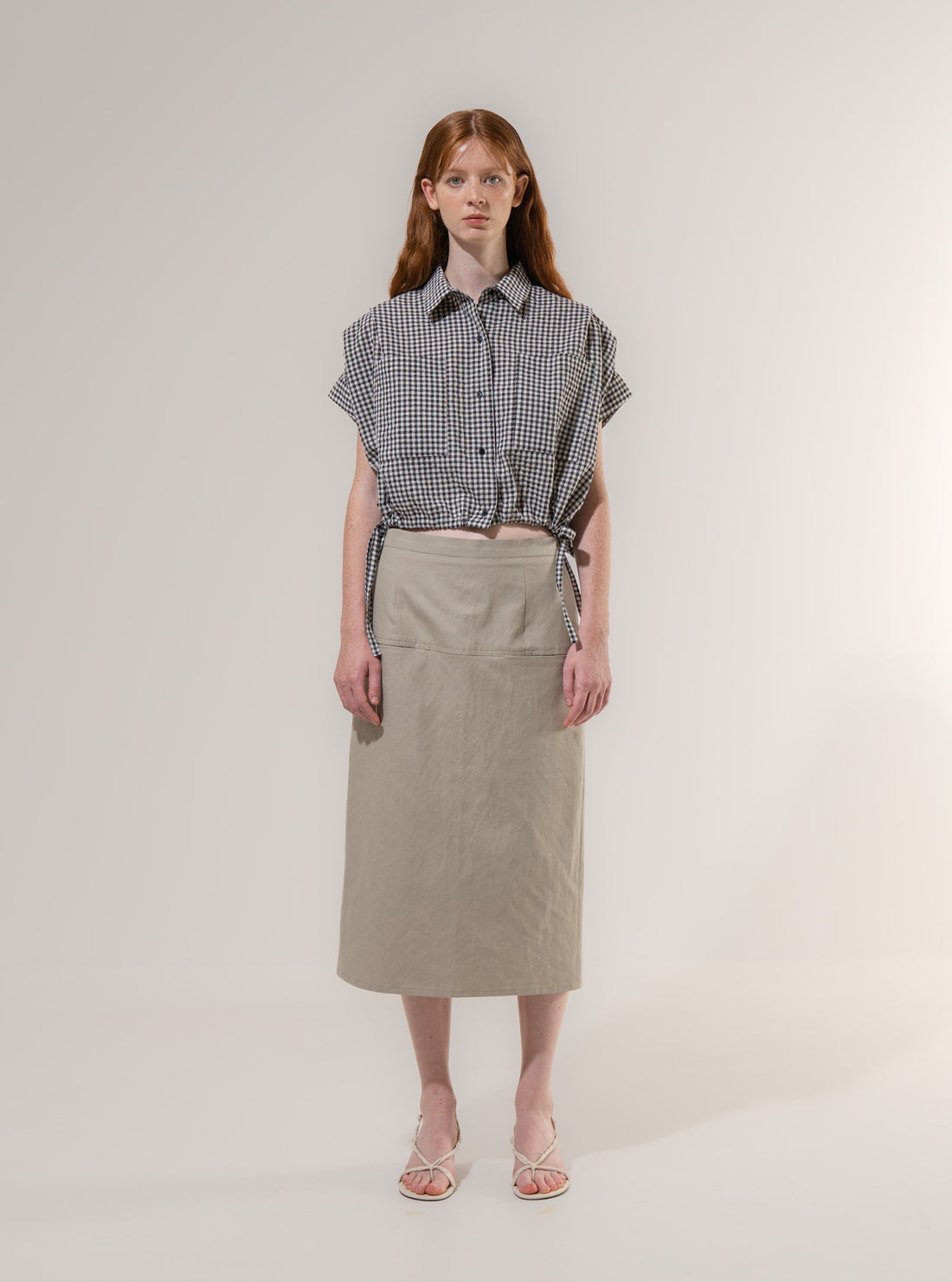 Emin + Paul Cropped Pleated Sleeve Blouse