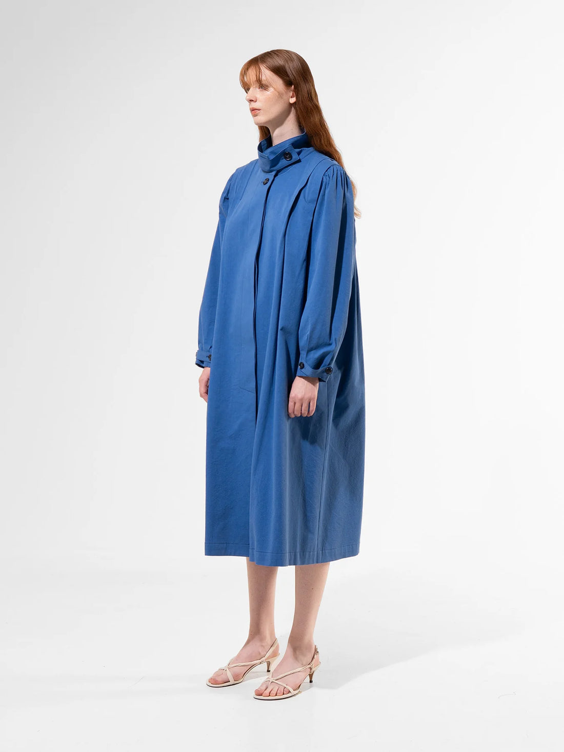 Emin + Paul Blue Pleated Shoulder Coat