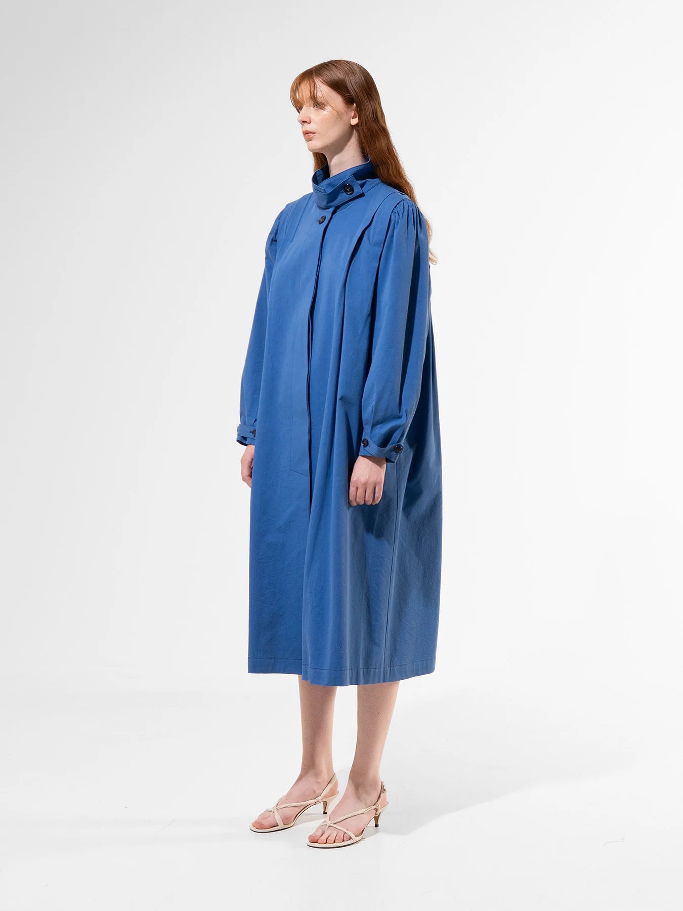 Emin + Paul Blue Pleated Shoulder Coat